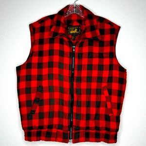 Branded Lion Vintage Buffalo Check Plaid Zip Up Vest - Elastic‎ Waist - Size L